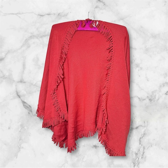 Coldwater Creek Fringe Tassel Cape Shawl Wrap Earthy Red Soft Warm Cozy - Picture 3 of 6